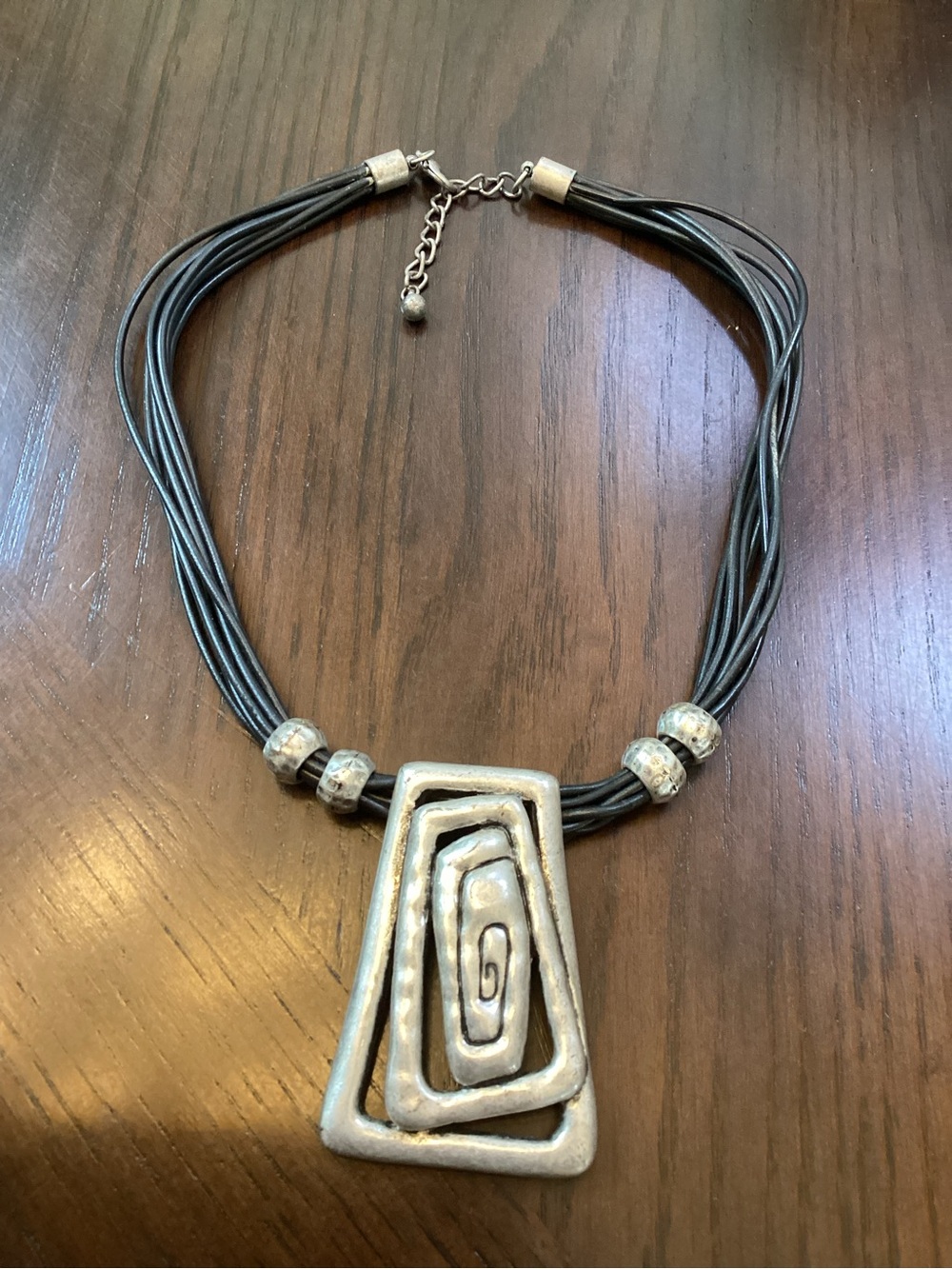 Artisan Silver Pendant Black Multi-Strand Necklace